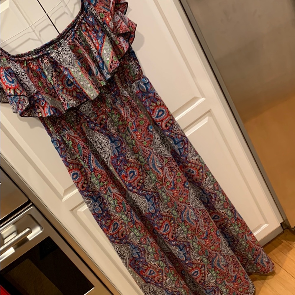 SHEIN Red and Blue Ruffled Off-Shoulder Maxi Sundress. Size 3XL